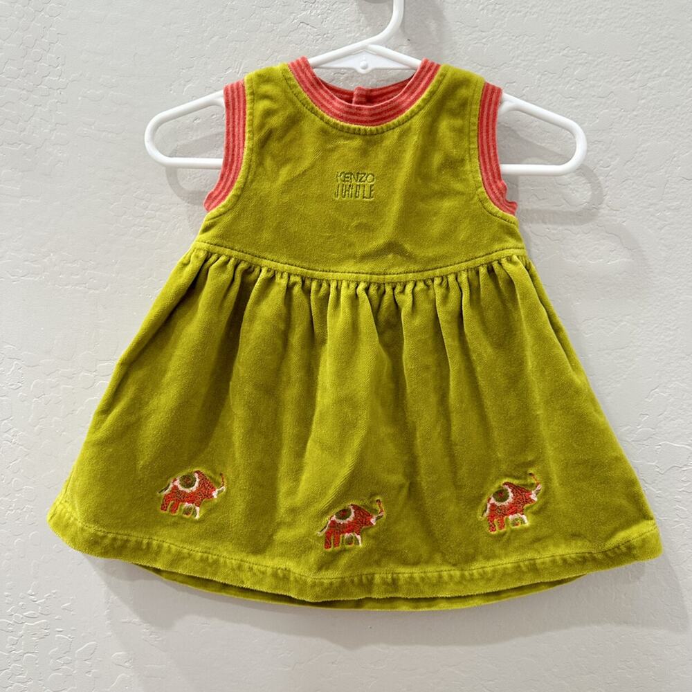 Vintage Kenzo Jungle Green Velvet Elephant Dress